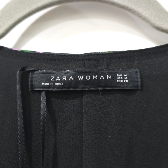 ZARA Black With Colorful Florals True Wrap Dress, Lightweight, Size Medium - Picture 4 of 16